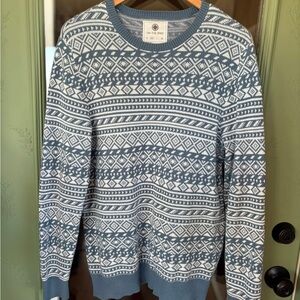 On The Byas Blue & White Fair Isle Patterned Crewneck Sweater